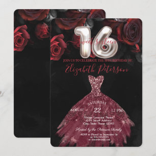 Convite Vestido Chique Elegante Rosas Vermelhas Festa Swee