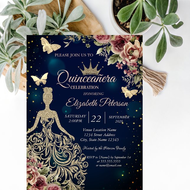 Convite Vestido Chique, Estrelas Florais de Borboleta Quin (Criador carregado)