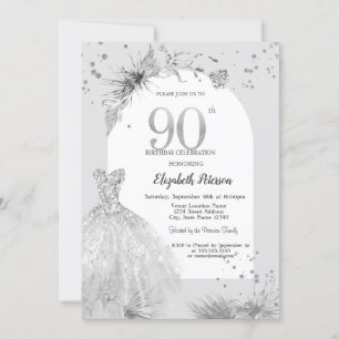 Convite Vestido Chique Inverno Cinza Aniversário 90 Anos