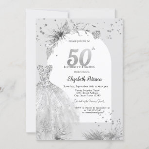 Convite Vestido Chique Inverno Cinza Aniversário de 50 ano