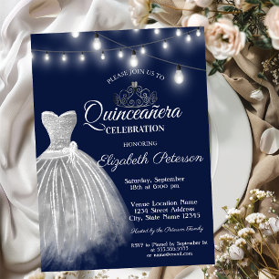 Convite Vestido Cinza Azul Marinho Quinceañera