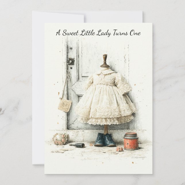 Convite Vestido com Babados Shabby Chic e Perfume para 1º  (Frente)