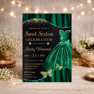 Convite Vestido com Glitter Verde Aquarela para Sweet Sixt