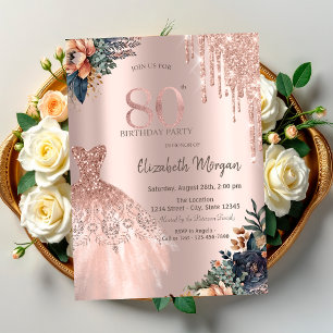 Convite Vestido com Gotas de Rose Gold Flores Mal-humorada