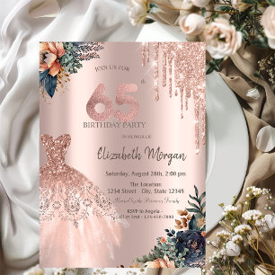 Convite Vestido com Gotejamento de Ouro Rosado Flores Mal-