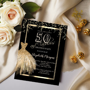 Convite Vestido com Lantejoulas Brilho Dourado Aniversário