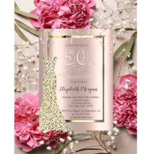 Convite Vestido com Lantejoulas Douradas Rosa Dourado Aniv