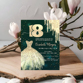 Convite Vestido com Pingos de Brilho Dourado Chique Verde 