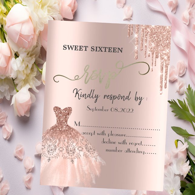 Convite Vestido com pingos de glitter em rosa dourado Doce (Criador carregado)