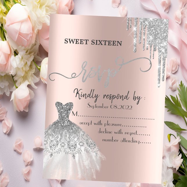 Convite Vestido com pingos de purpurina prateada Sweet 16  (Criador carregado)