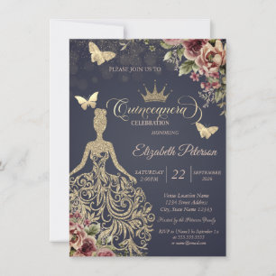Convite Vestido com Purpurina Dourada, Confetes Florais em