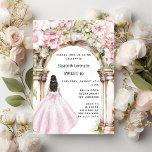 Convite Vestido cor-de-rosa de arco floral Doce 16<br><div class="desc">Um grande arco de mármore decorado com flores cor-de-rosa. Uma garota com um vestido de rosa claro. Personalize e adicione um nome e detalhes.</div>