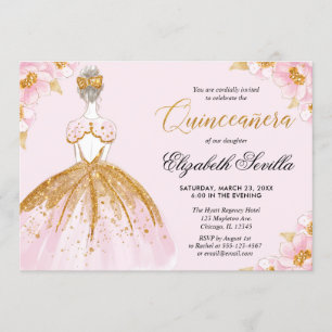 Convite Vestido cor-de-rosa de Quinceanera