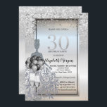 Convite Vestido da relva,Vidro,aniversário de 30 anos de b<br><div class="desc">Vestido elegante de prata,  balões,  óculos de vinho,  saltos altos de brilho prateado em fundo de cinturão prateado.</div>