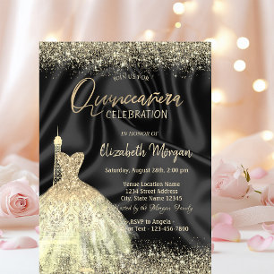 Convite Vestido da Torre Eiffel em Cetim Preto Quinceanera