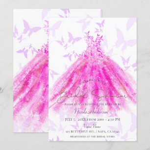 Convite Vestido Dança da Borboleta Roxo e Rosa Chá de Noiv