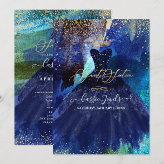 Convite Vestido de água-marinha azul-escuro para Sweet 16