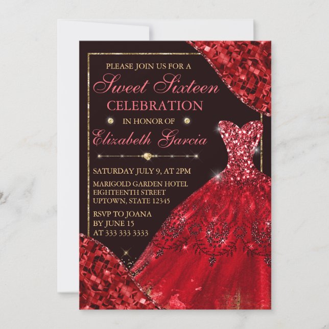 Convite Vestido de Água Vermelha e bordas de Gelame Doce D (Frente)