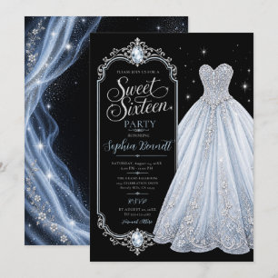 Convite Vestido de Aniversário de 16 Anos Azul Gelo Doce