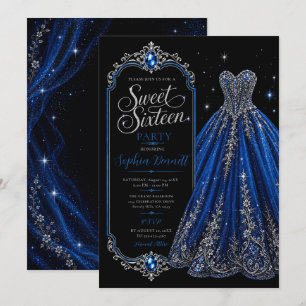 Convite Vestido de Aniversário de 16 Anos Azul Real Doce