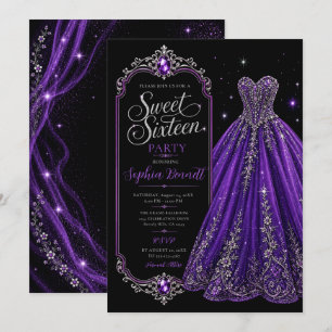 Convite Vestido de Aniversário de 16 Anos Joia Roxa