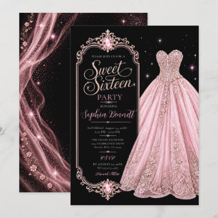 Convite Vestido de Aniversário de 16 Anos Sweet Pink Jewel