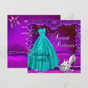 Convite Vestido de Aniversário de Sweet Sixteen Roxo