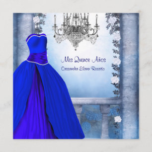 Convite Vestido de Baile Azul Marinho Rosa Quinceanera
