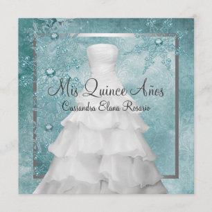 Convite Vestido de Baile Azul Teal de Inverno Flocos de Ne