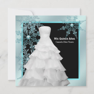 Convite Vestido de Baile Azul Teal Flocos de Neve de Inver