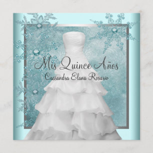 Convite Vestido de Baile Azul Teal Flocos de Neve de Inver