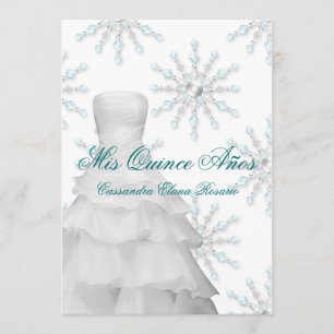 Convite Vestido de Baile Azul Teal Flocos de Neve de Inver