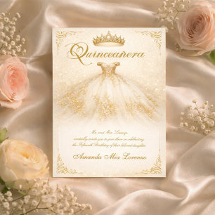 Convite Vestido de Baile Elegante Quinceanera Marfim e D