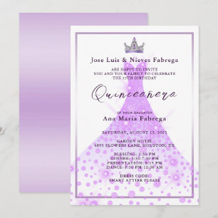 Convite Vestido de Baile Lilás & Tiara Quinceañera Anivers