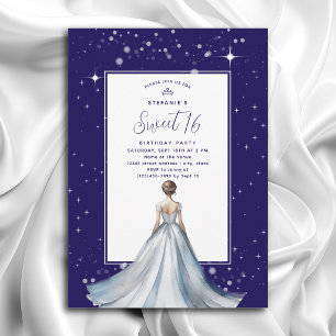 Convite Vestido de Baile Prata Sweet 16 Azul Marinho Anive
