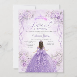 Convite Vestido de Baile Princesa Roxa Aniversário de Deze