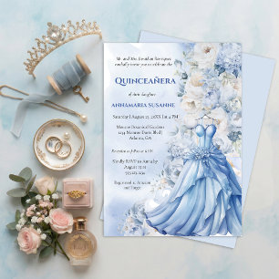 Convite Vestido de Baile Quinceañera Floral Azul Claro