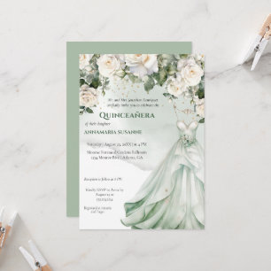 Convite Vestido de Baile Quinceañera Floral Verde Sage Pál