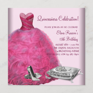 Convite Vestido de Bola Rosa Sapatos de Salto Alto Rosa Qu