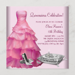 Convite Vestido de Bola Rosa Sapatos de Salto Alto Rosa Qu