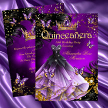 Vestido de borboleta roxa dourada de Quinceanera