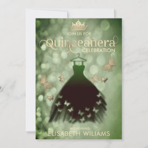 Convite Vestido de borboleta verde Quinceañera