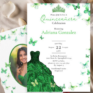 Convite Vestido de Borboletas Verde Esmeralda Foto Quincea