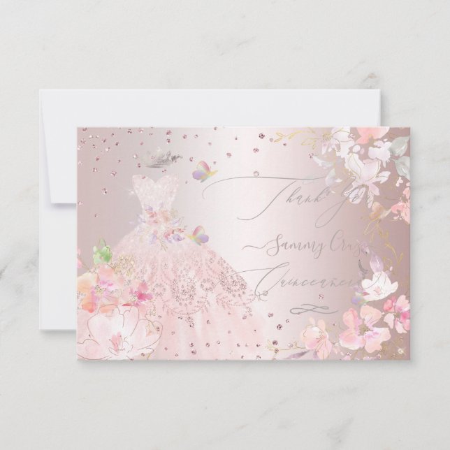 Convite Vestido de Brilho de Agradecimento de Quinceanera (Frente)