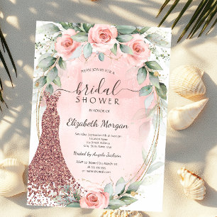 Convite Vestido de Brilho de Rosas Cor-de-Rosa Moldura Dou