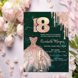 Convite Vestido de Brilho Gotas Vidro Verde 18º Aniversári