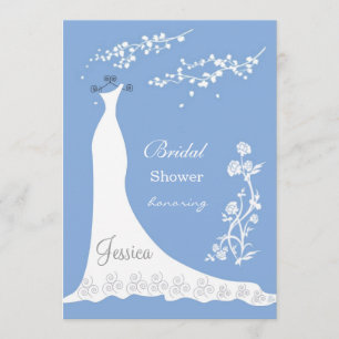 Convite Vestido de casamento branco, flor em Chá de panel