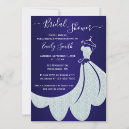 Convite Vestido de Casamento Branco no Chá de panela Azul 