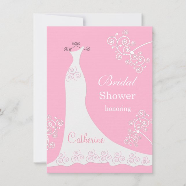 Convite Vestido de casamento branco, redemoinhos no chá de (Frente)