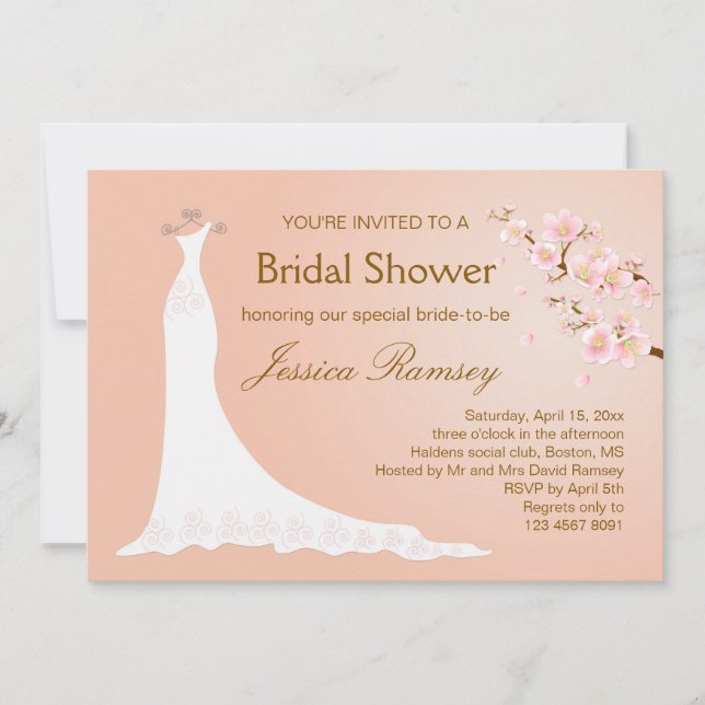 Convite Vestido de casamento, chá de panela da flor de (Frente)